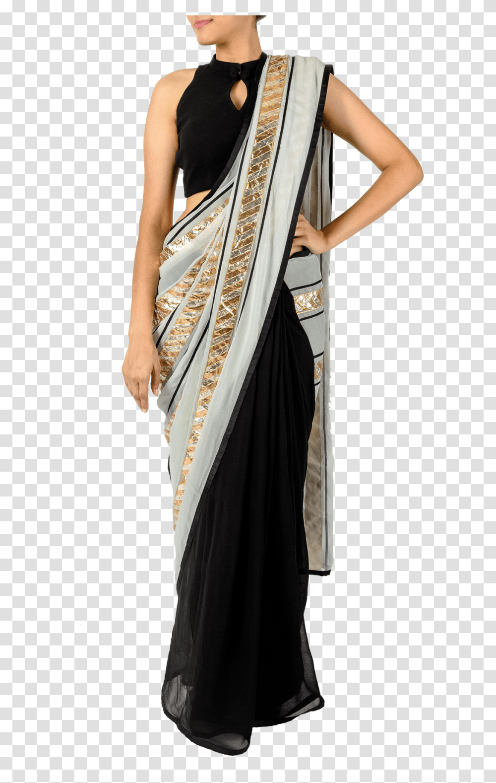 Black And Gold Saree Blouse Silk, Apparel, Sari, Female Transparent Png