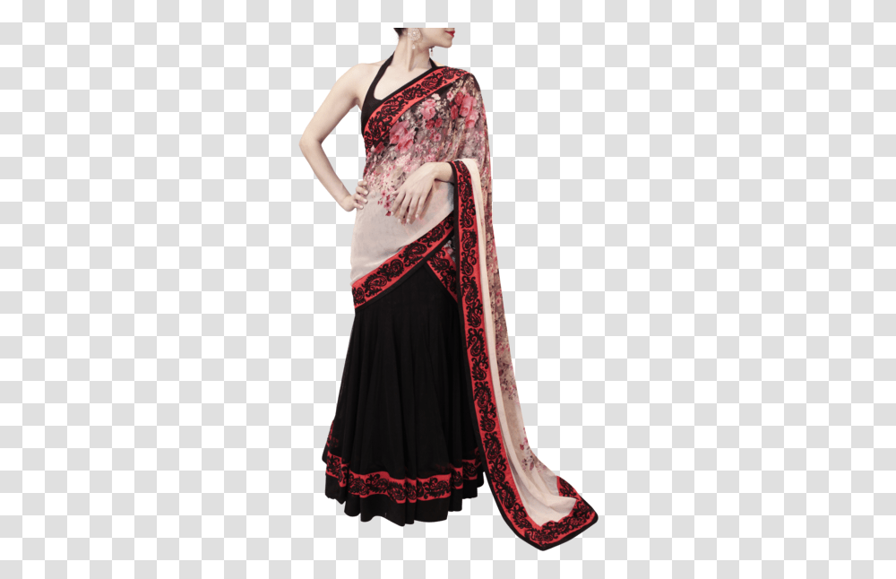 Black And Red Lehenga Saree Photo Shoot, Apparel, Sari, Silk Transparent Png