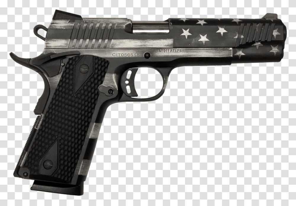 Black And White American Flag Remington 1911 R1, Gun, Weapon, Weaponry, Handgun Transparent Png