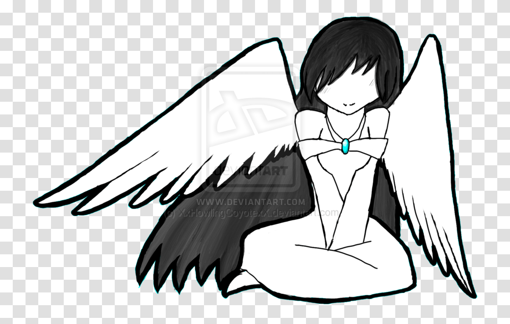 Black And White Anime Angel By Themidnightmage On Clipart Anime Angel Wings Easy, Archangel, Comics Transparent Png
