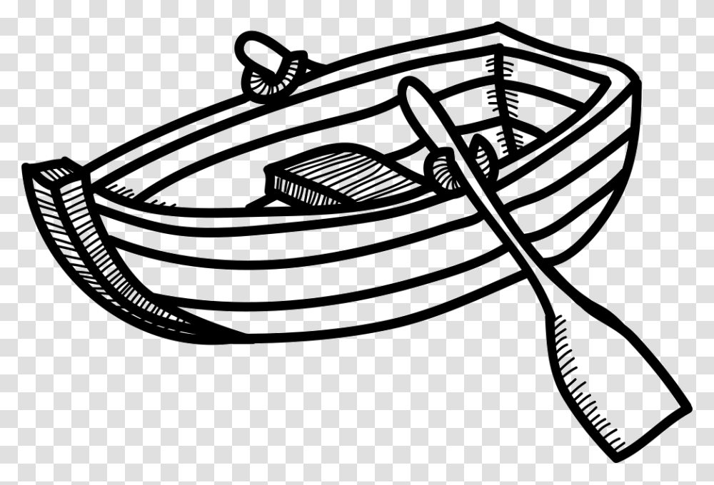 Black And White Boating Rowing Boat Clipart Black And White, Vehicle, Transportation, Rowboat, Watercraft Transparent Png