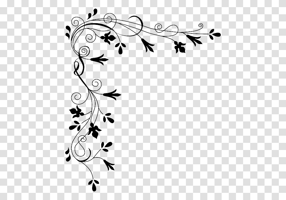Black And White Border Flowers Clipart, Floral Design, Pattern, Stencil Transparent Png