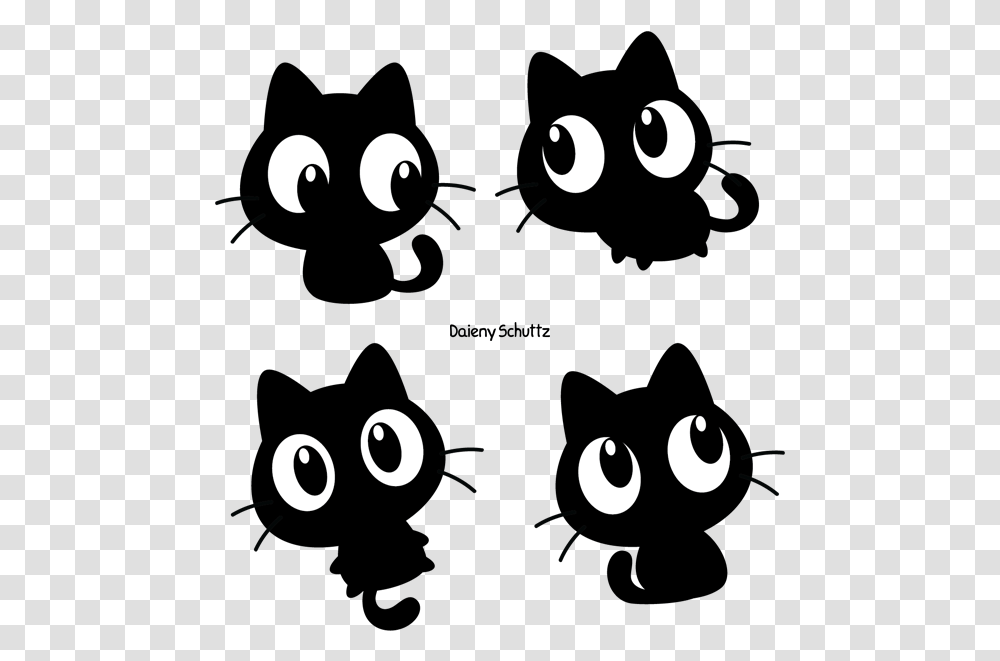 Black And White Cat Black Cat Chibi, Number, Stencil Transparent Png
