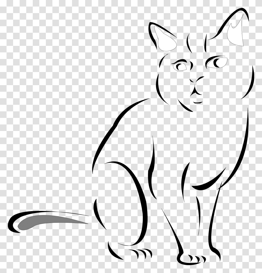 Black And White Cat Drawingcat Line Drawings Clipart Clipart Black Amp White Cat, Stencil, Pet, Animal, Mammal Transparent Png