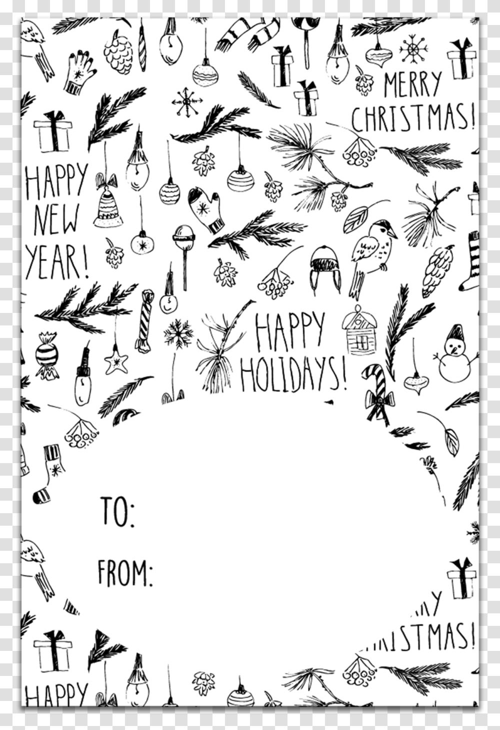 Black And White Christmas Gift Tags Hand Drawn Free Vector Christmas, Drawing, Doodle Transparent Png