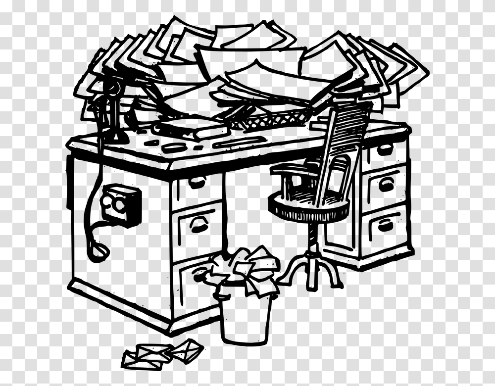 Black And White Clipart Man At Messy Desk Messy Desk Clipart Black And White, Gray, World Of Warcraft Transparent Png