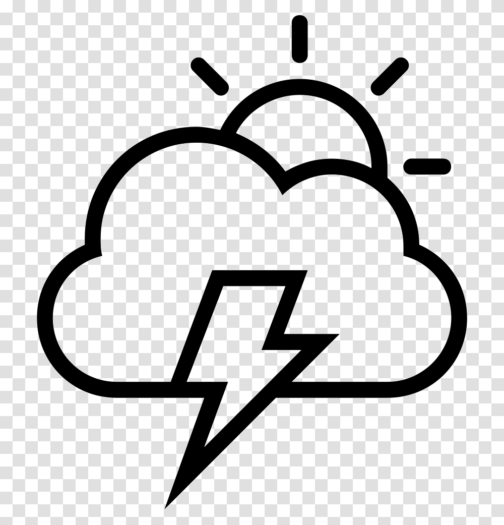 Black And White Clipart Sun And Clouds Image Library Cloud With Lightning Bolt, Stencil, Lawn Mower, Tool, Plant Transparent Png