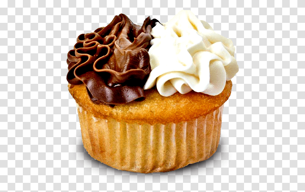 Black And White Cupcakes With Frosting Frosted Cupcakes Black Background, Cream, Dessert, Food, Creme Transparent Png