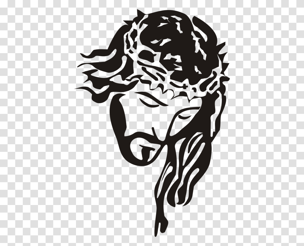 Black And White Depiction Of Jesus Christian Art Drawing Child, Plant, Tree, Stencil Transparent Png