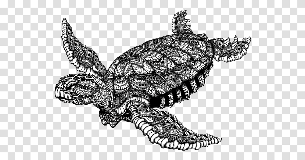 Black And White Designed Sea Turtle, Animal, Sea Life, Snake, Reptile Transparent Png