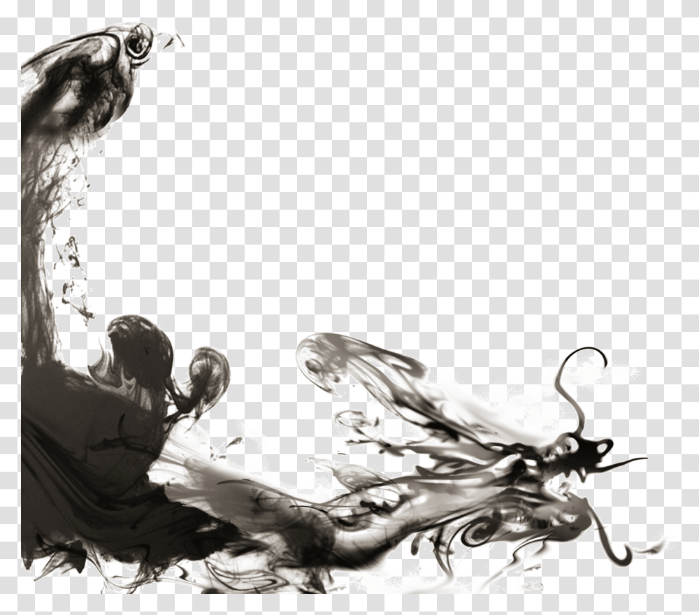 Black And White Download China Ink Brush Chinese Dragon Chinese Dragon Brush Art, Person, Drawing, Bird Transparent Png