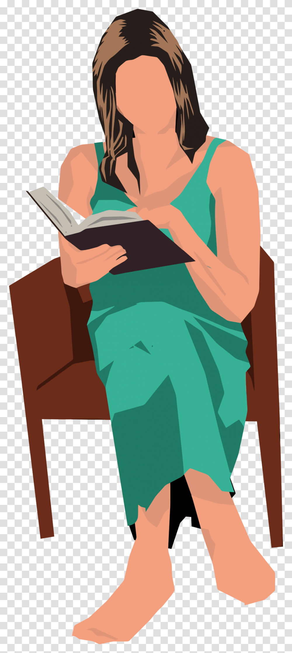 Black And White Download Woman Reading Big Image Someone Sitting In A Chair Clipart, Person, Female, Dress Transparent Png