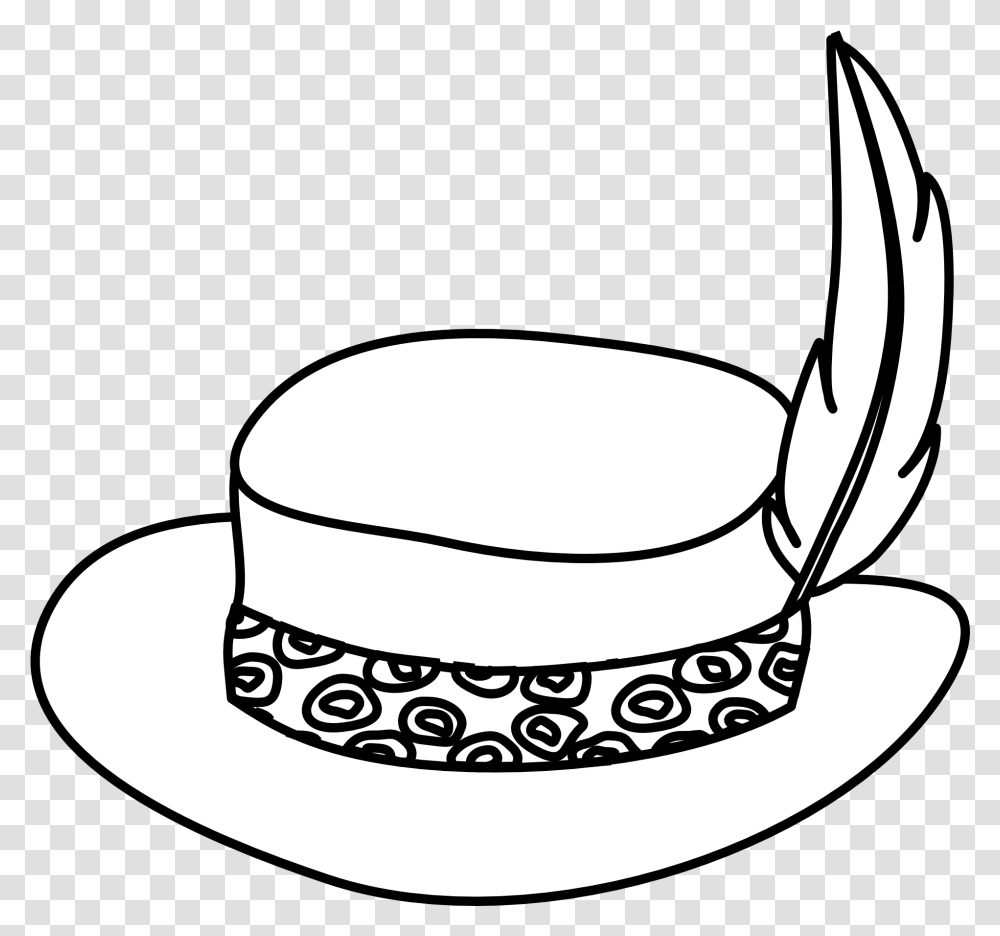Black And White Drawing Of The Hat With Feather Outline Image Of Hat, Clothing, Apparel, Cowboy Hat, Sun Hat Transparent Png