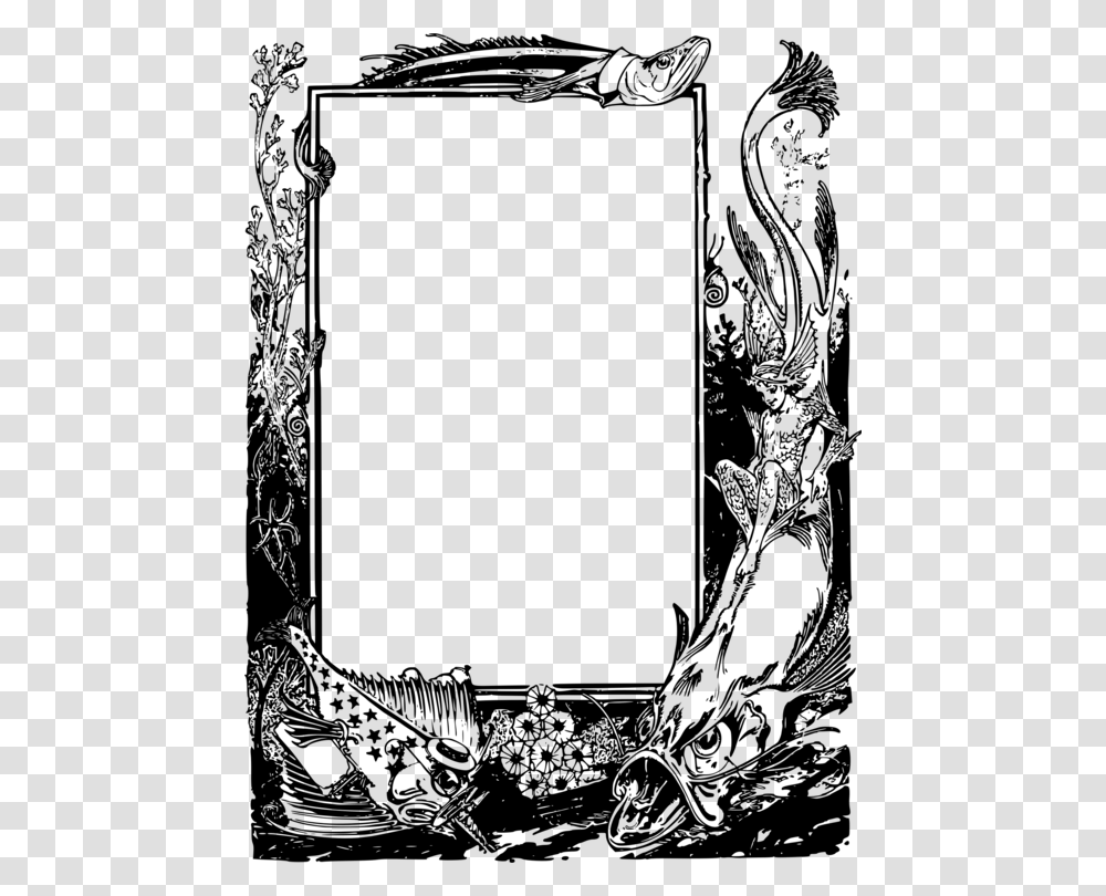 Black And White Drawing Picture Frames Mermaid Coloring Book Free, Gray, World Of Warcraft Transparent Png