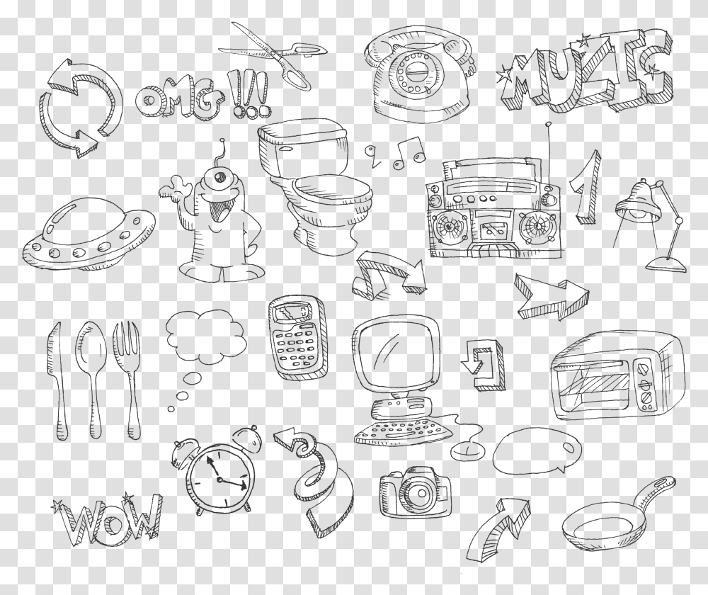 Black And White Drawing Sketch Daily Necessities Of Human, Menu, Alphabet, Nature Transparent Png