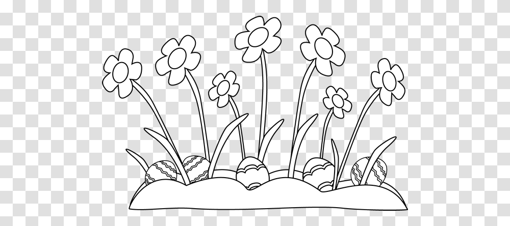 Black And White Easter Eggs Hidden In The Grass Clip Art Grass And Flower Coloring, Graphics, Floral Design, Pattern, Stencil Transparent Png