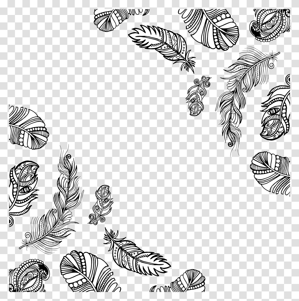 Black And White Feather Feather Border Black And White, Floral Design, Pattern Transparent Png