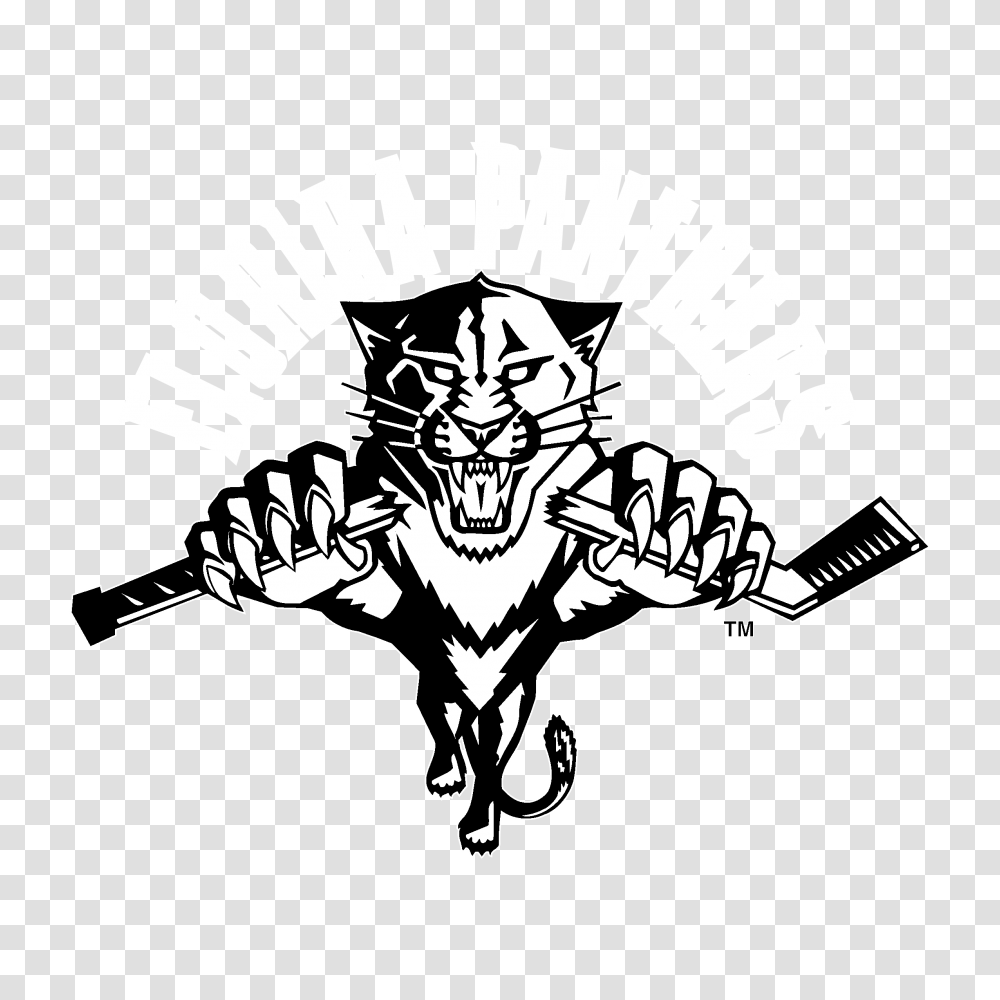 Black And White Florida Panthers Logo Cartoon Panther, Symbol, Emblem, Trademark, Stencil Transparent Png