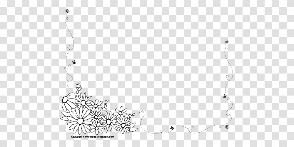 Black And White Flower Borders Bee Border Black And White, Floral Design, Pattern, Graphics, Art Transparent Png
