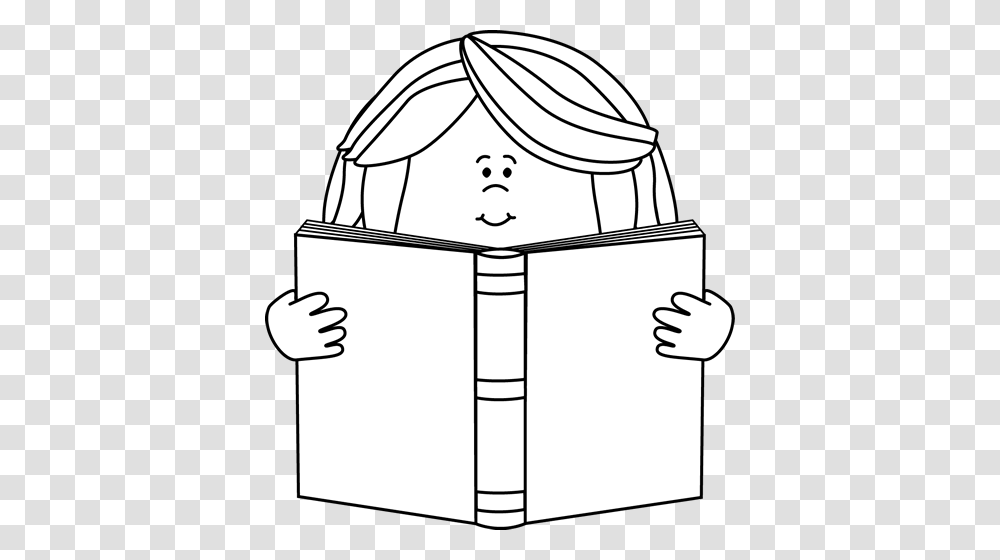 Black And White Girl Reading A Book Clip Art, Drawing, Doodle, Lamp Transparent Png