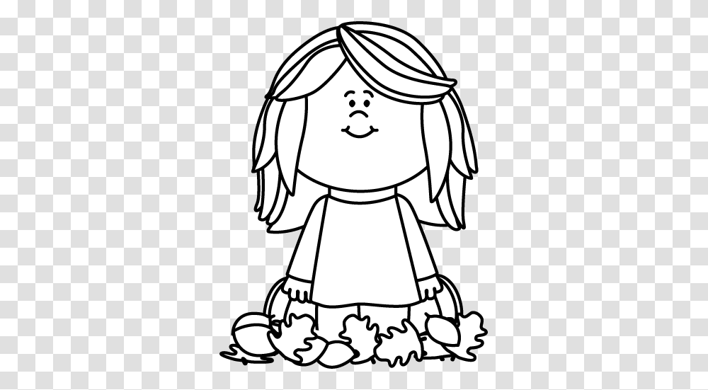 Black And White Girl Sitting In Leaves Clipart, Drawing, Photography, Sketch, Doodle Transparent Png