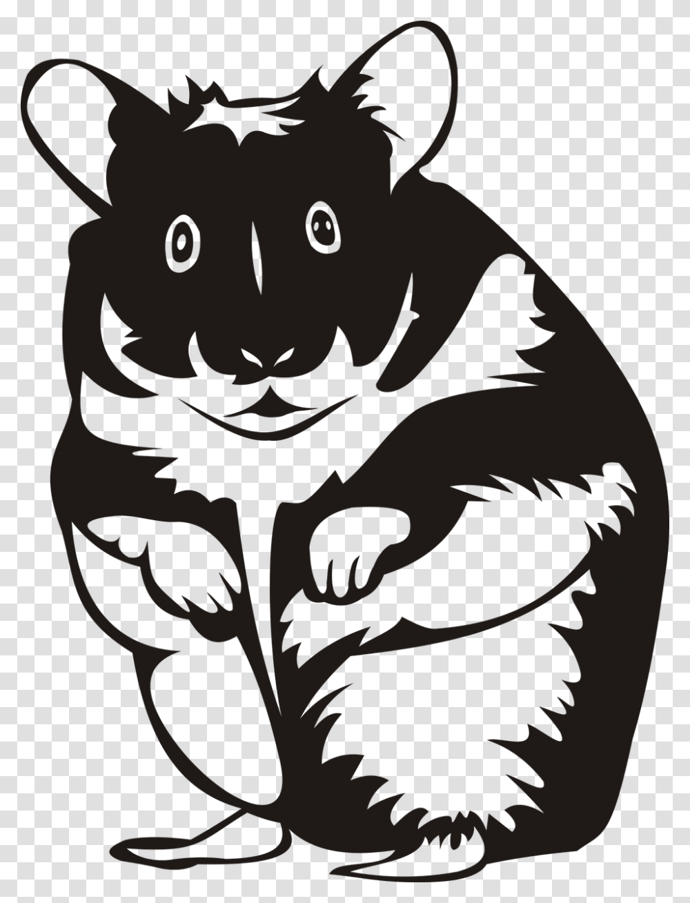 Black And White Hamster Cartoon, Stencil, Cat, Pet, Mammal Transparent Png