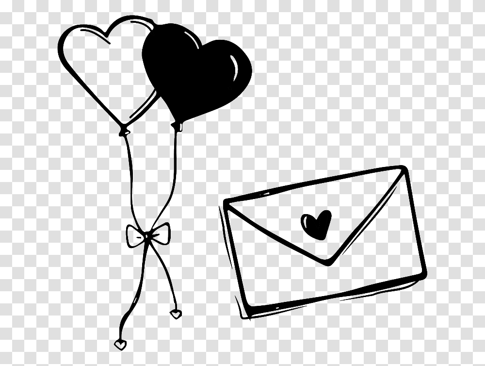 Black And White Hand Drawn Envelope Love Vector Heart, Mail, Wax Seal Transparent Png