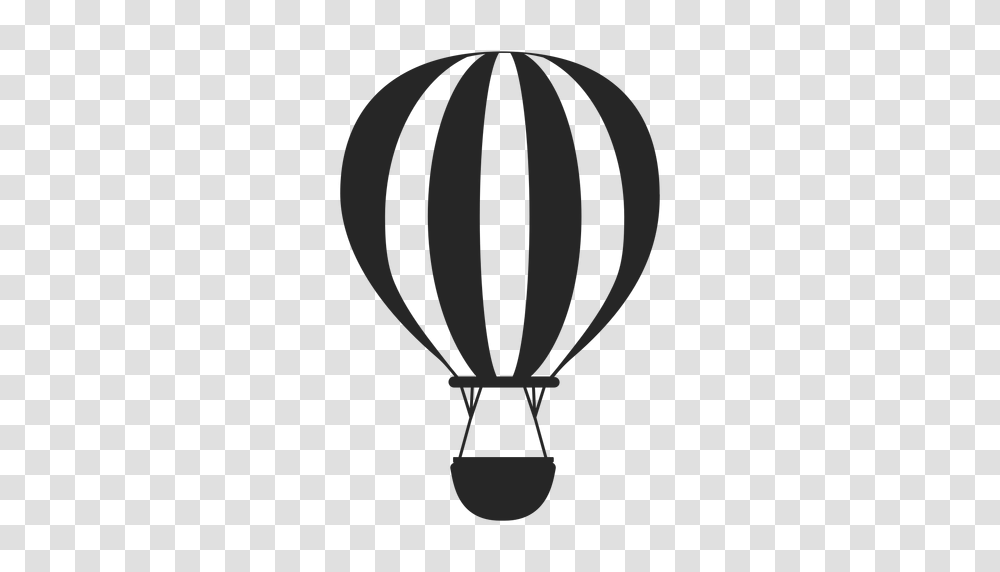 Black And White Hot Air Balloon Silhouette, Aircraft, Vehicle, Transportation, Lamp Transparent Png