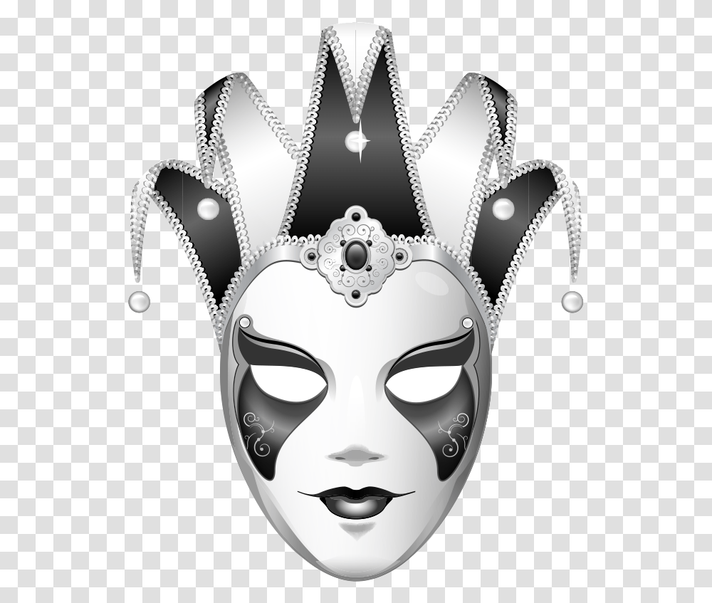 Black And White Jester Transprent Black And White Mardi Gras Mask, Head Transparent Png