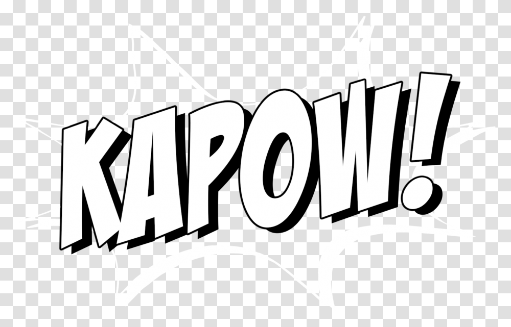 Black And White Kapow Logo Image Kapow Image Black And White, Label, Text, Stencil, Alphabet Transparent Png