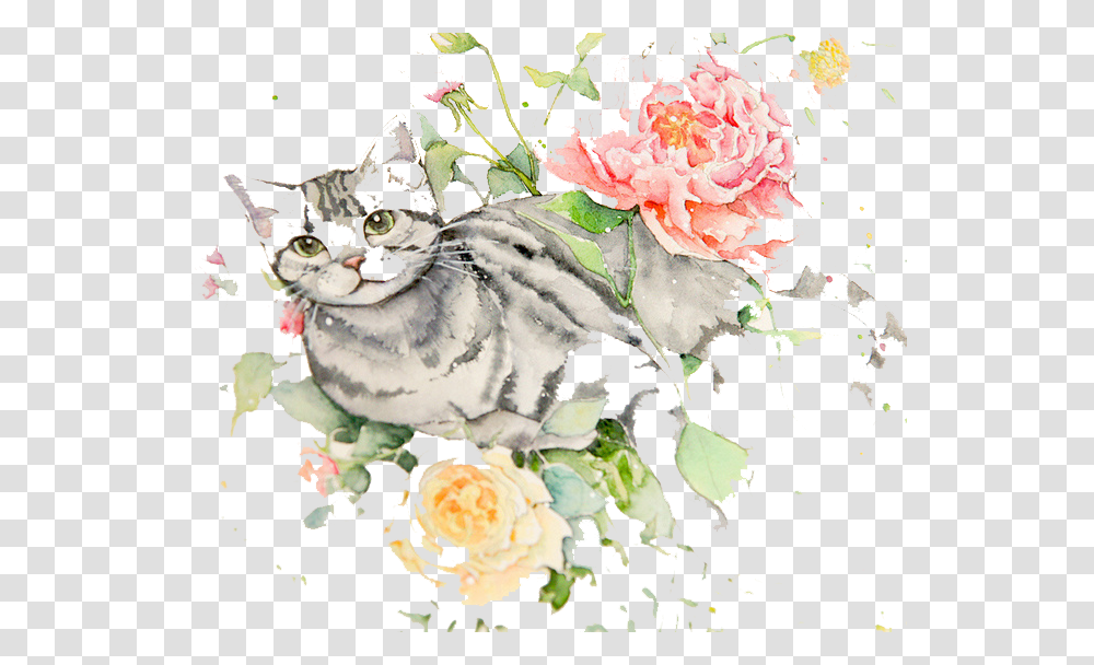 Black And White Library Jazz Drawing Watercolour Cat And Flowers Drawings, Plant, Chicken, Bird Transparent Png