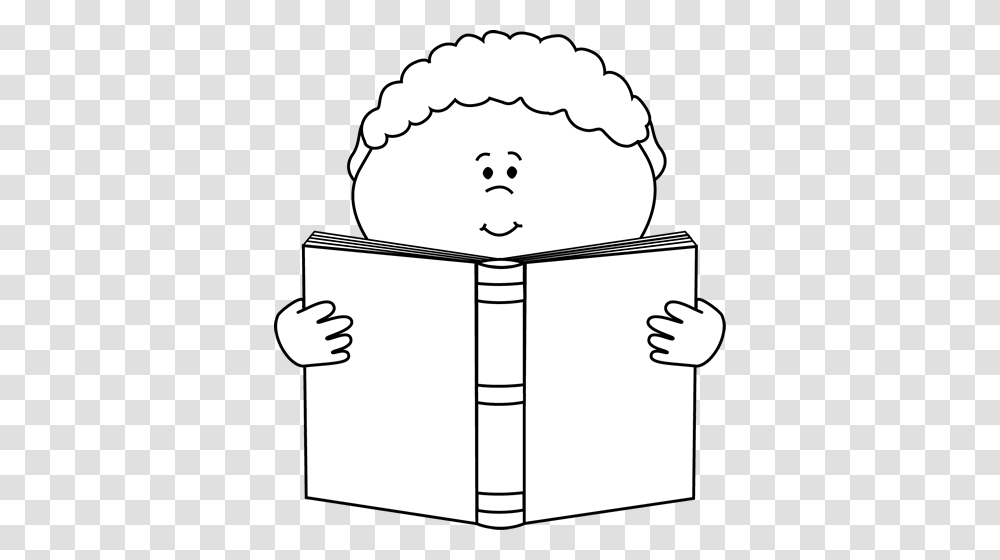 Black And White Little Boy Reading A Book Clip Art, Drawing, Face Transparent Png