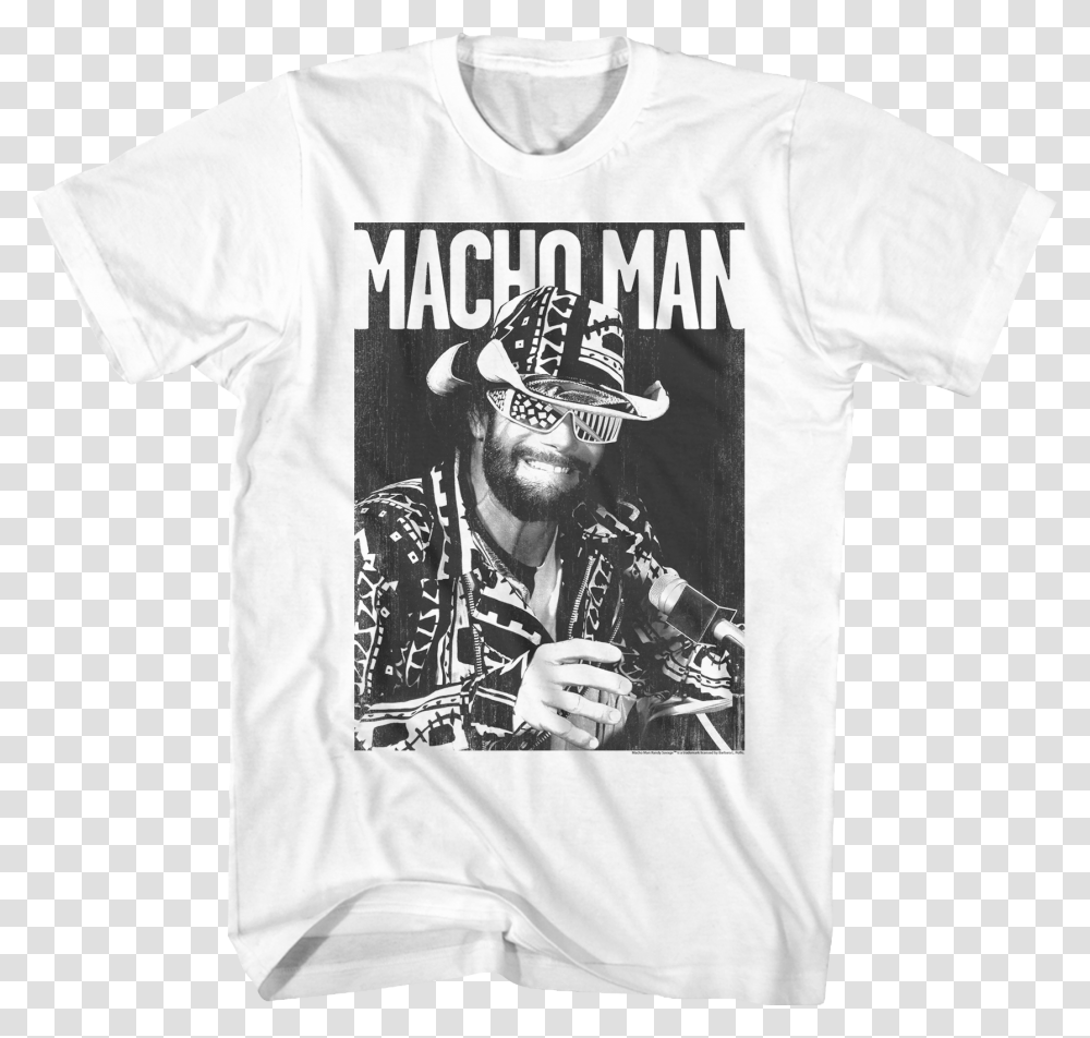 Black And White Macho Man Randy Savage T Shirt, Apparel, T-Shirt, Person Transparent Png