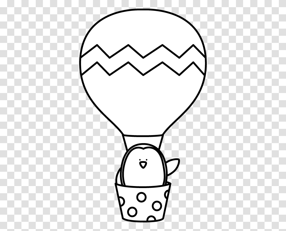 Black And White Penguin In A Hot Air Balloon Hot Air Balloon Black And White Clipart, Lighting, Goblet, Glass, Soccer Ball Transparent Png