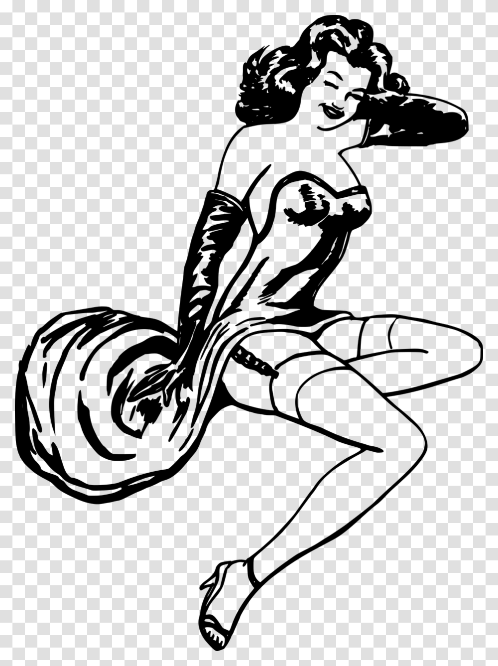Black And White Pinup Girl Clipart, Gray, World Of Warcraft Transparent Png