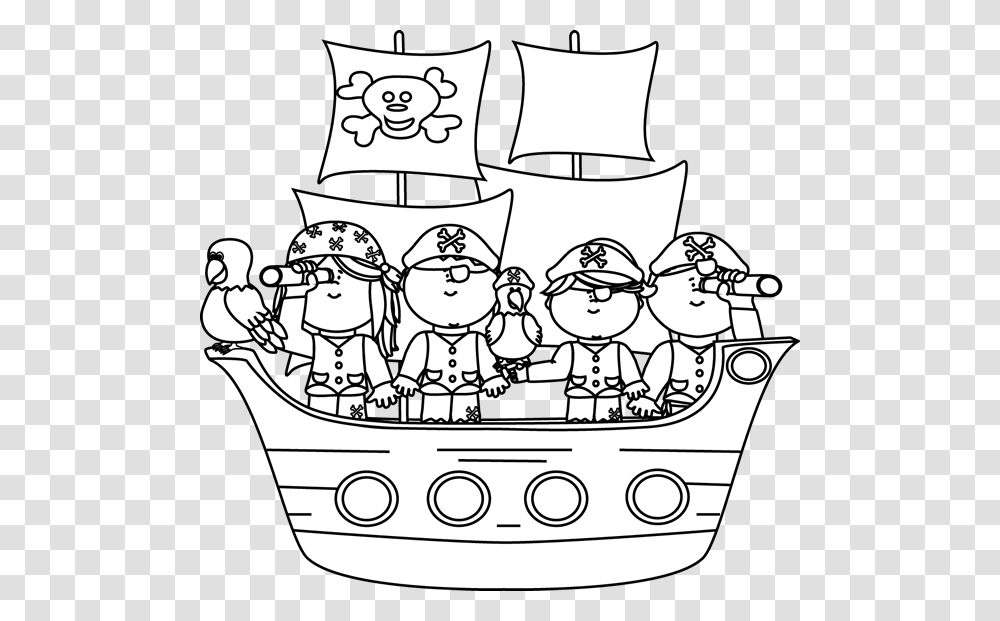 Black And White Pirates On A Pirate Ship Pirate Boat Clipart Black And White, Doodle, Drawing, Pillow, Cushion Transparent Png
