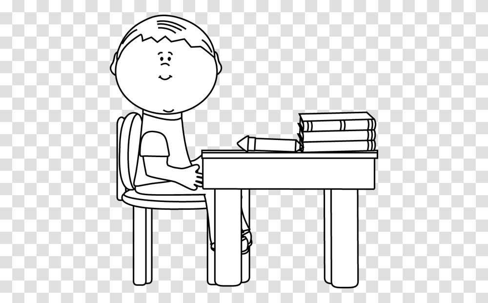 Black And White School Boy, Furniture, Desk, Table, Standing Transparent Png