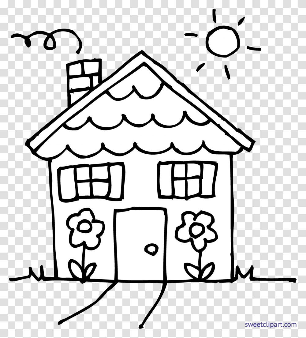 Black And White School House Clipart Stock Outline House Clipart Black And White, Stencil Transparent Png