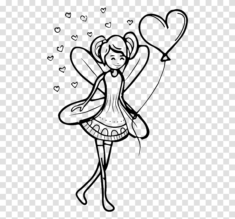 Black And White Sketch Fairy Love Vector Fairy Black And White, Bow, Archery, Sport Transparent Png