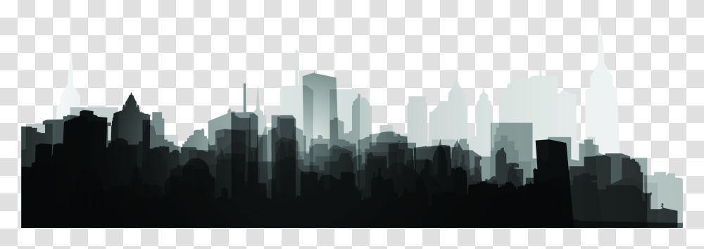 Black And White Skyline Silhouette Skyscraper City Silhouette Hd, Nature, Outdoors, Architecture, Building Transparent Png