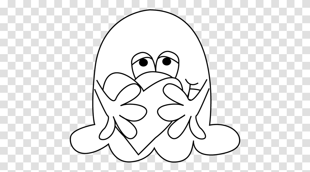 Black And White Slimy Monster Hugging A Heart, Stencil, Egg, Food, Drawing Transparent Png