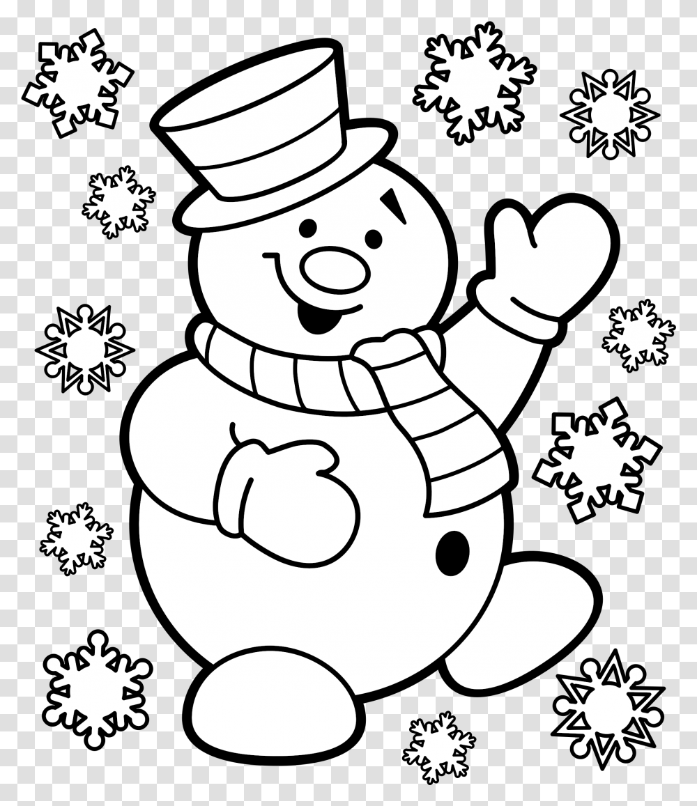 Black And White Snowman Clipart Christmas Coloring Pages For Kids, Stencil, Winter, Outdoors, Nature Transparent Png