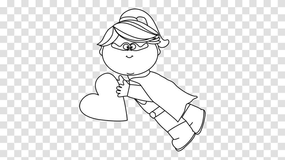 Black And White Superhero Girl Flying With A Valentine Heart Clip, Drawing, Sketch, Snowman, Winter Transparent Png