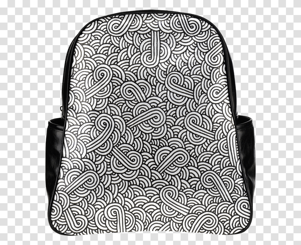 Black And White Swirls Doodles Multi Pockets Backpack Laptop Bag, Rug, Purse, Handbag, Accessories Transparent Png