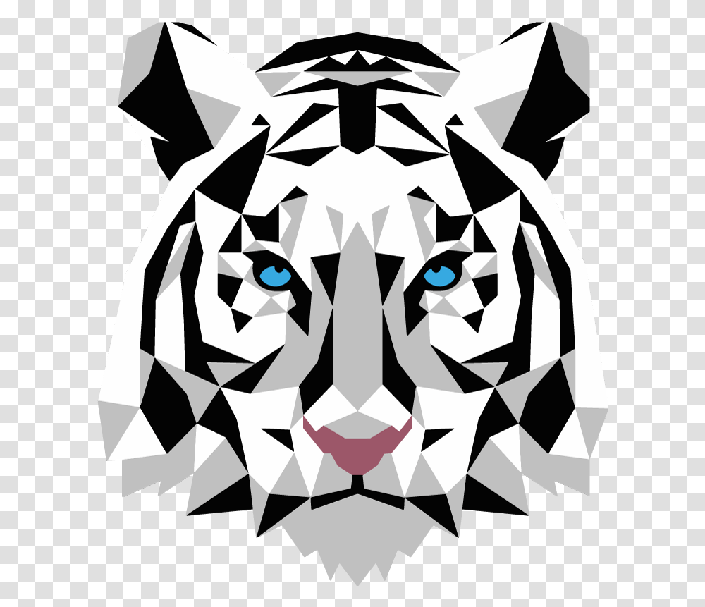 Black And White Tiger Sticker Geometric Tiger Black And White, Graphics, Art, Stencil, Symbol Transparent Png