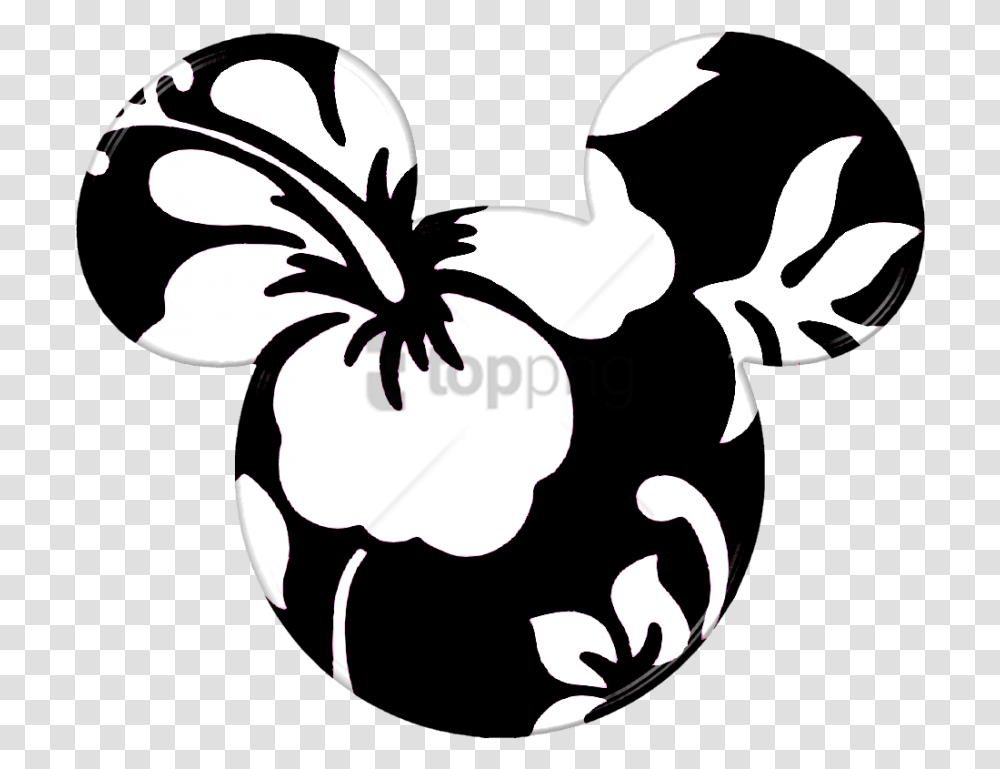 Black And Whiteclip Artplantmonochrome Mickey Mouse Ears Hawaiian, Stencil Transparent Png