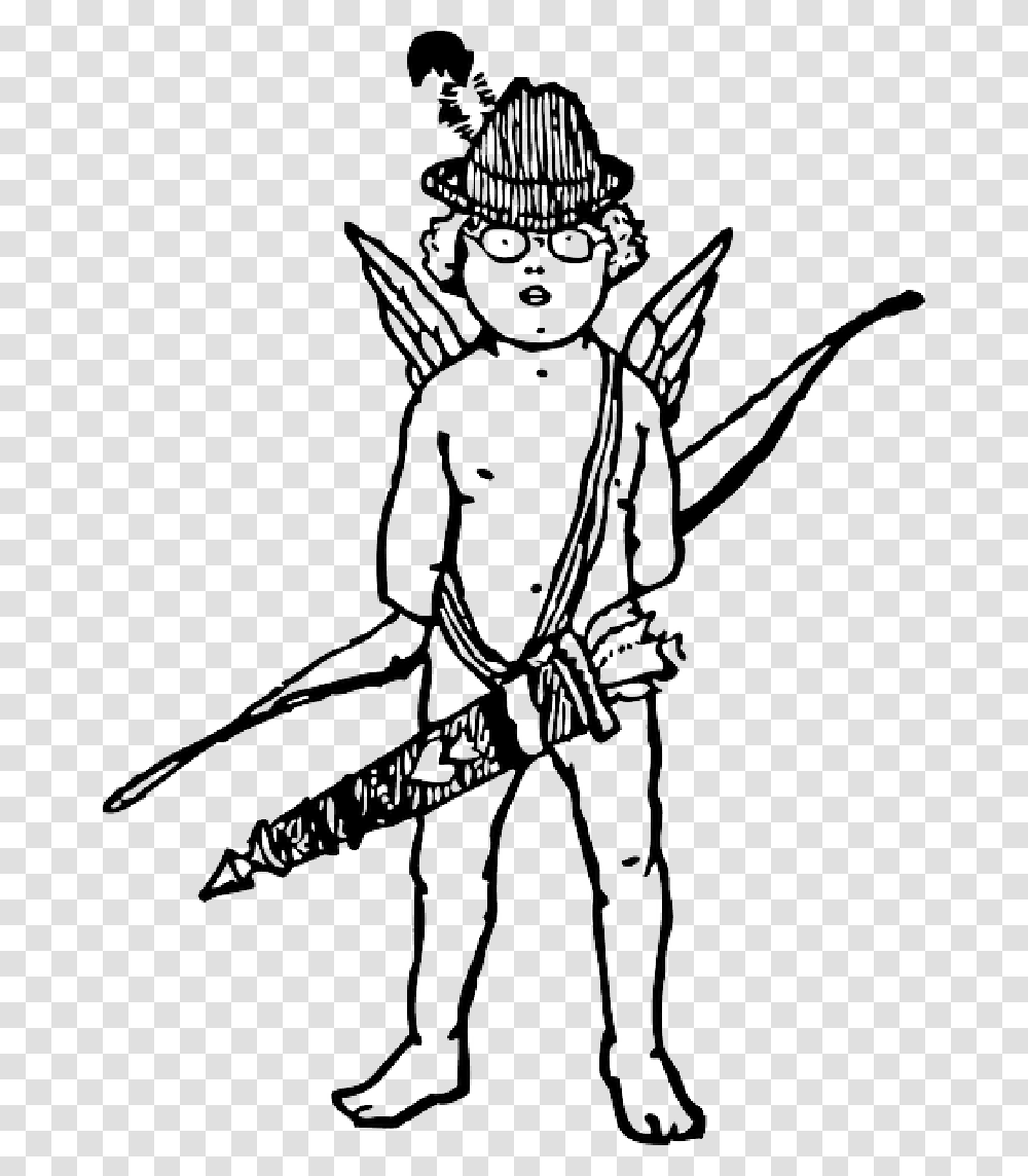 Black Arrow Boy White Hat Wings Bow Cupid, Person, Human, Stencil Transparent Png