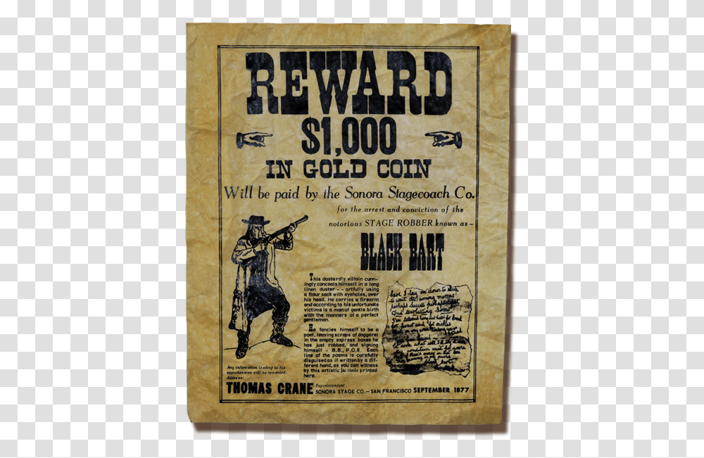 Black Bart Wanted Poster, Advertisement, Flyer, Paper, Brochure Transparent Png