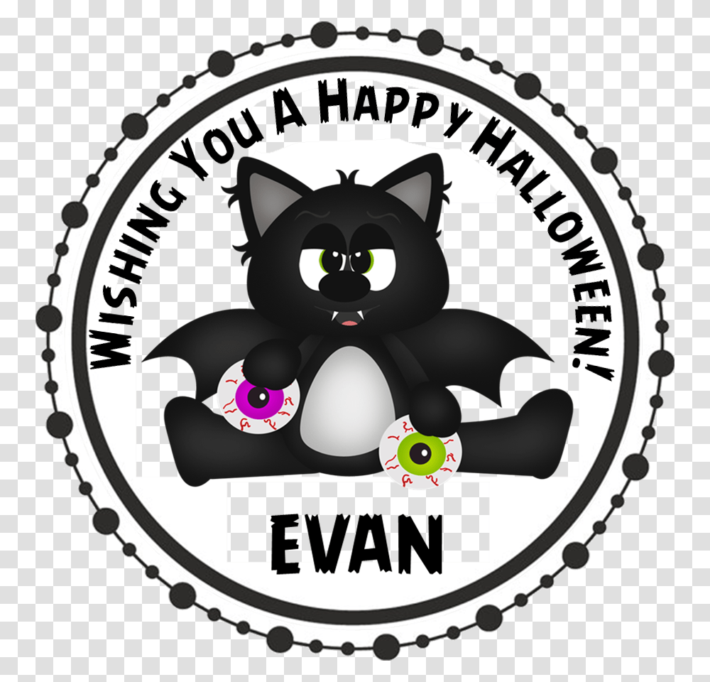 Black Bat Cat Halloween Stickers Baby Shower Fox Clip Art, Logo, Animal, Mammal Transparent Png