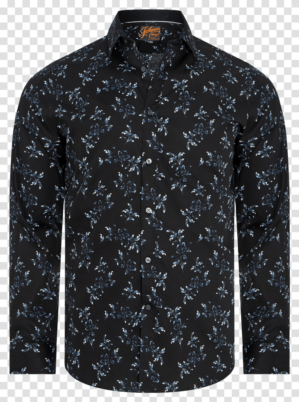 Black Blue Floral Print Shirt Button Transparent Png